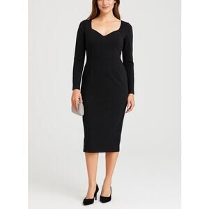 Dress the Population Sonia Long Sleeve Midi Sheath Dress Black NWT Medium